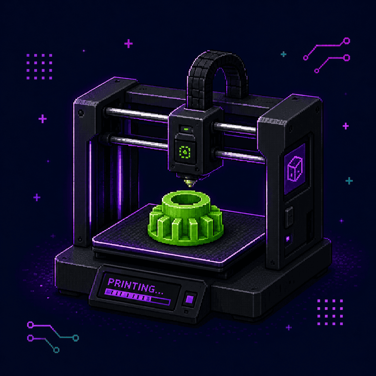 Pixel-Illustration zur Themenwelt 3D-Druck